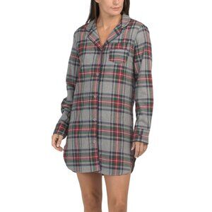 PETITE PLUME Grey Cotton Twill Westminster Tartan Nightshirt